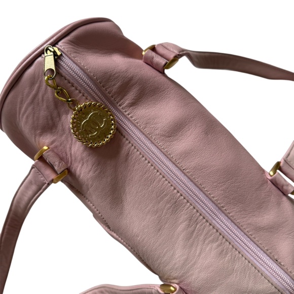 Vintage Chanel Pink Mini Bowler Barrel Leather Purse Shoulder Bag Handbag - Picture 4 of 6